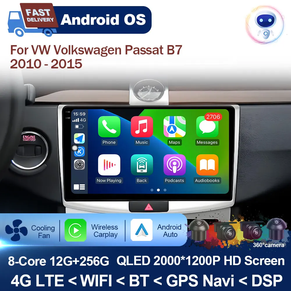 

Автомобильный мультимедийный плеер с 9-дюймовым экраном для VW Volkswagen Passat B7 2010-2015 GPS-навигация Беспроводная система Carplay WiFi BT Android
