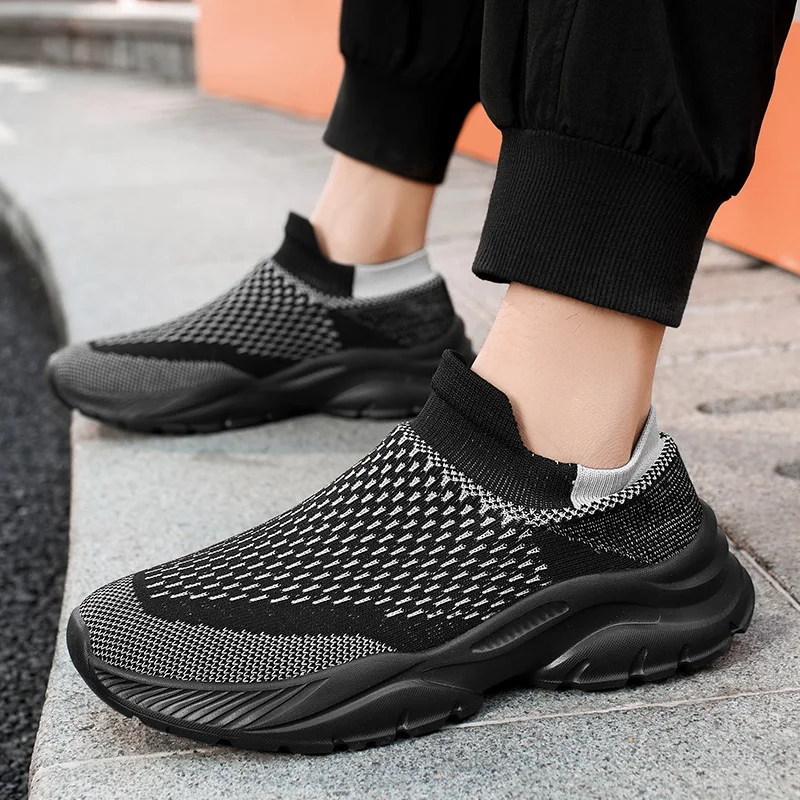 Male Sneakers 2023 Summer New Mesh Breathable Thick Sole Socks Increase Comfort Casual Sports Fashion Lazy Shoes Zapatillas De