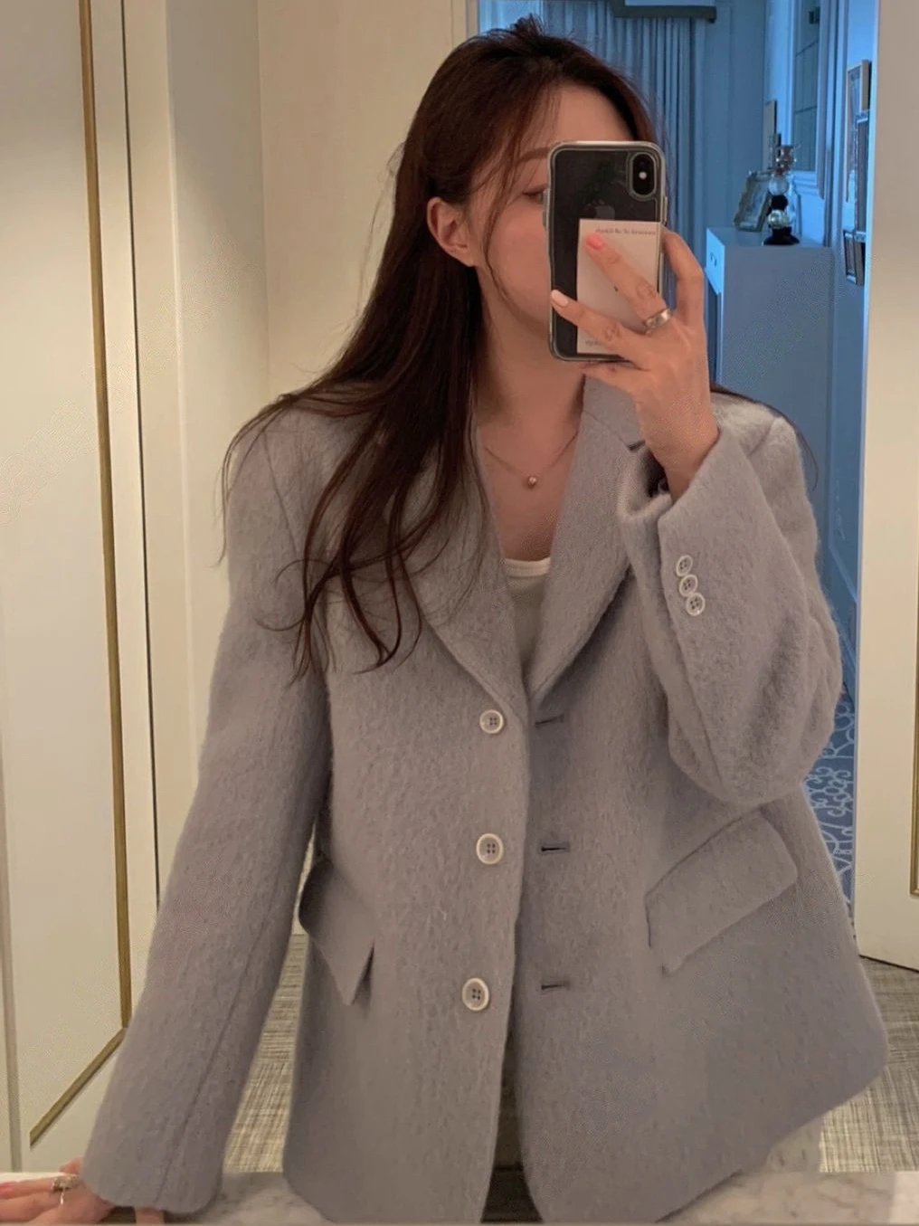 

Korean Sle Warm Fce Suit Jaet Women's Loose Single Buttoned Blouse Long Sve Commute Friendly Classic Color