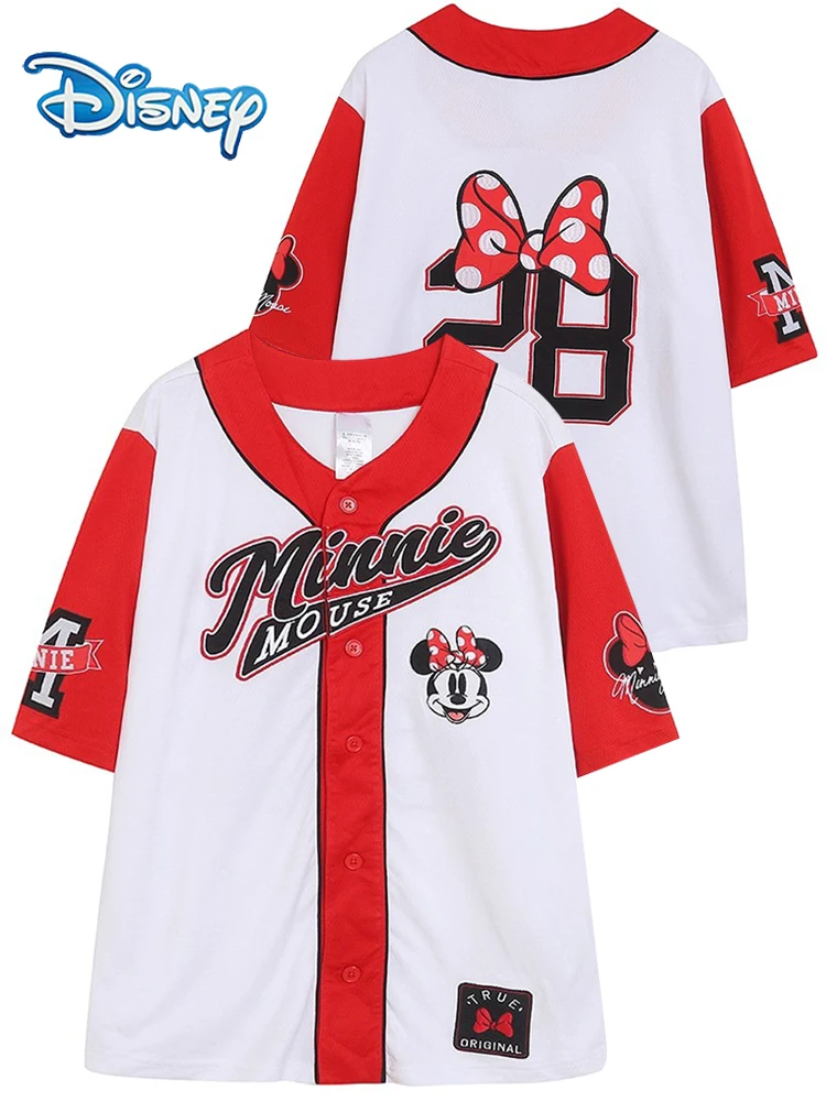 

Блузка контрастного цвета с мультяшным принтом Disney и Минни Маус, женская однобортная бейсбольная майка с v-образным вырезом, быстросохнущие топы