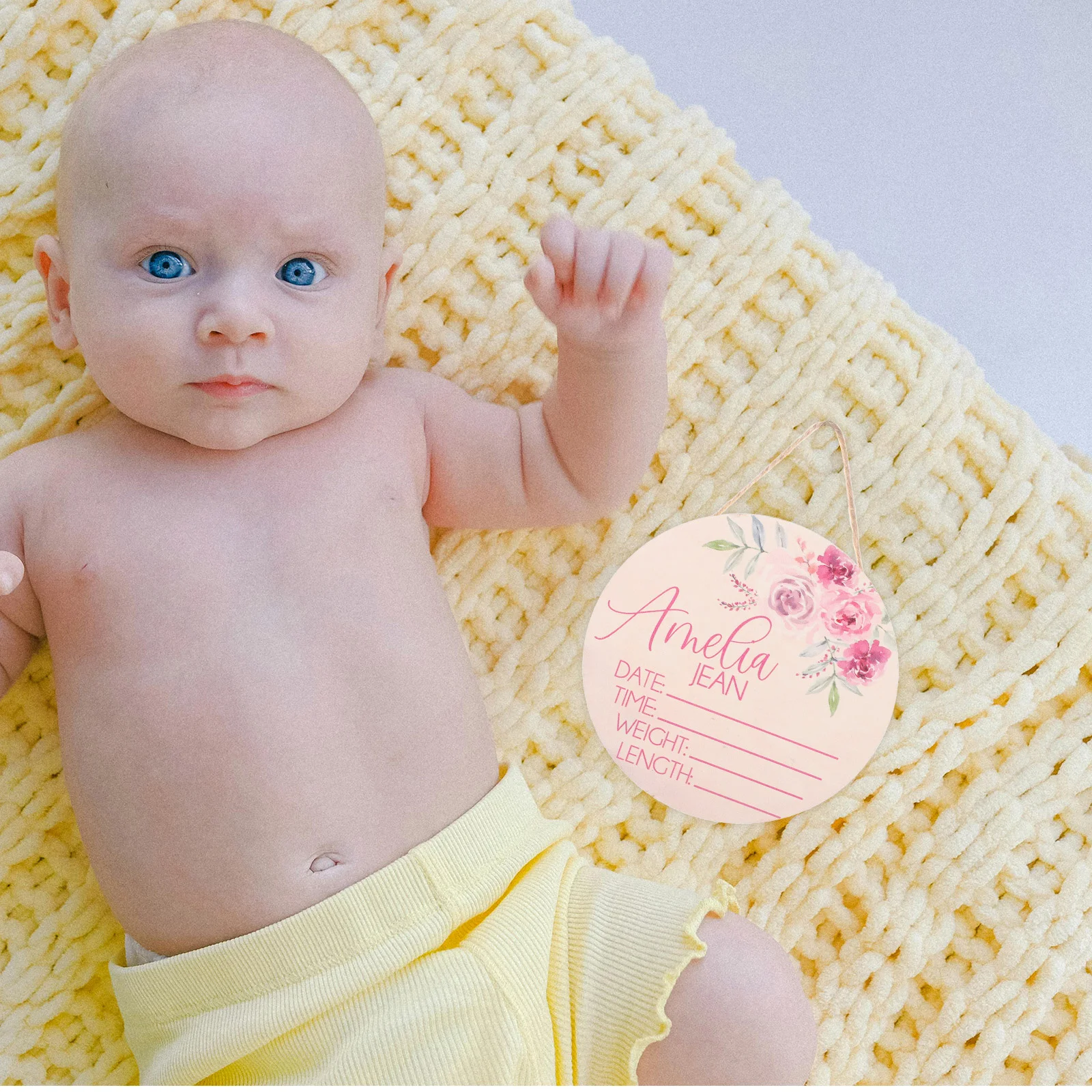 Panneau d'annonce de naissance de bébé en bois, étiquette de pépinière, décoration d'hôpital, bienvenue, nouveau-né, 2 pièces