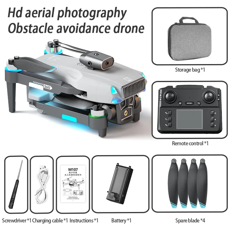 Upgraded M107 Drone Quadcopter: Dual HD Cam, Live Feed, Brushless Motors, Smart Avoidance & Optical Flow RC Toy