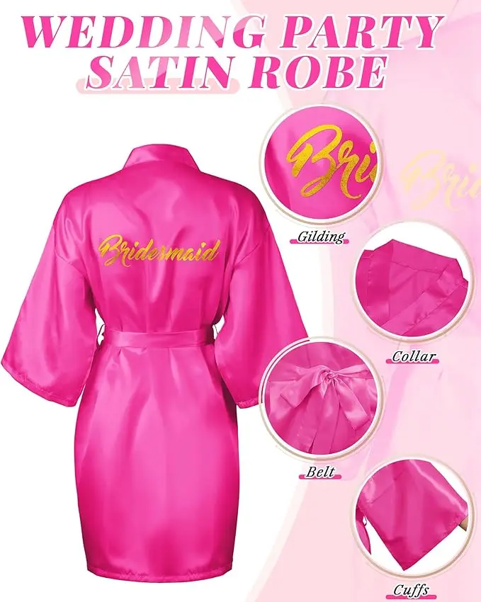 10 Pcs Women Bride Kimono Robe Embroidered Getting Ready Satin Bridesmaid Robes for Wedding Party Bridal Shower