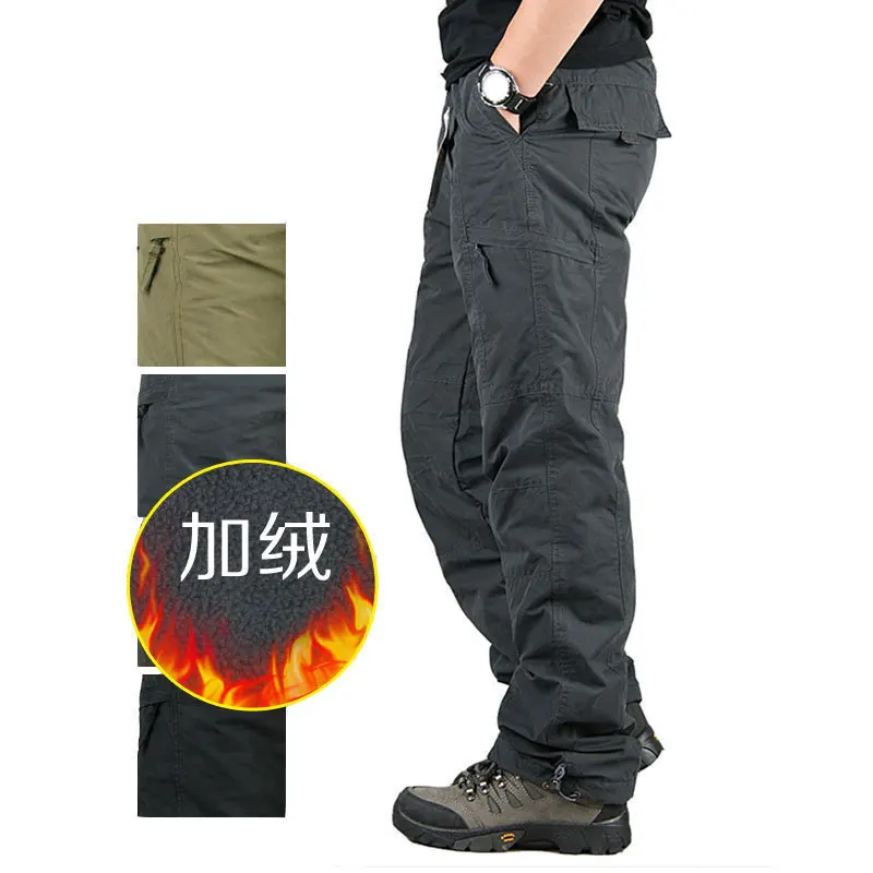 Autumn Winter Fleece-lined Thickened  Men's Thermal  Windproof Waterproof Cotton plus Size Casual Women's Climbing Pants