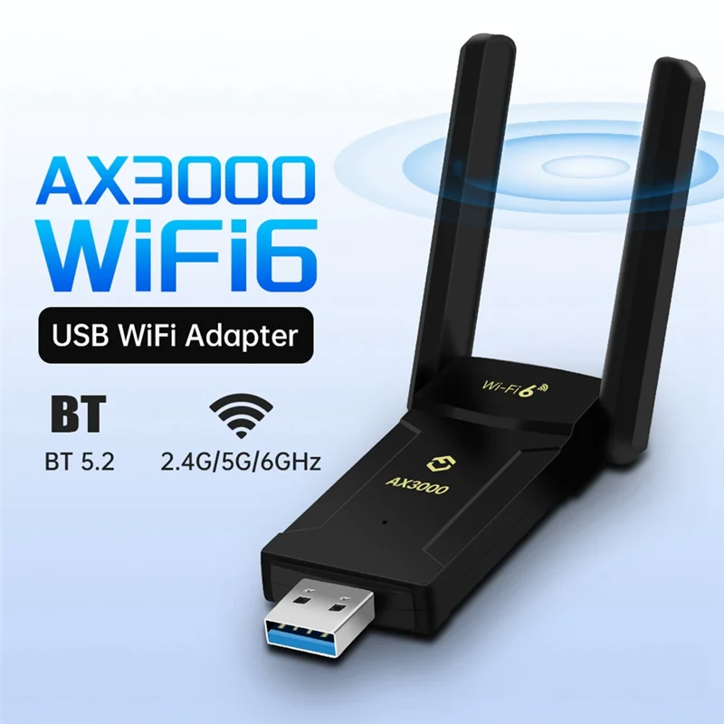 AX3000 Wifi 6E BT5.2 USB アダプタネットワークレシーバー USB3.0 トライバンド 2.4 グラム/5 グラム/6Ghz Wifi 6 ワイヤレスネットワークカード Win10/11 用