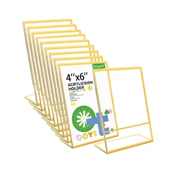 Gold Borders Acrylic Sign Holder Picture Frame Display Stand Clear Paper Holder Table Menu Stands for Wedding Office Restaurant