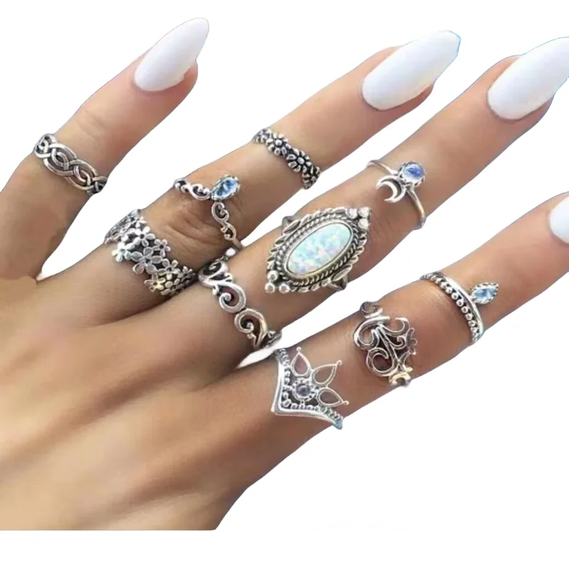 50 teile/los Großhandel Heißer Große Gefälschte Opal Geschnitzte Finger Ringe für Frauen Party Schönheit Kristall Blume Mond Sonne Schädel Crown bar Schmuck – Detail 16