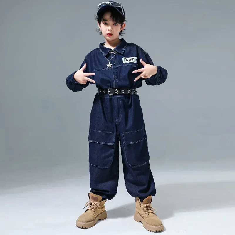 Boys Street Dance Denim Overalls Rompers Teen Kids Hip Hop Bodysuit Girls Cargo Jeans Pants Jumpsuits Child Streetwear Dungarees