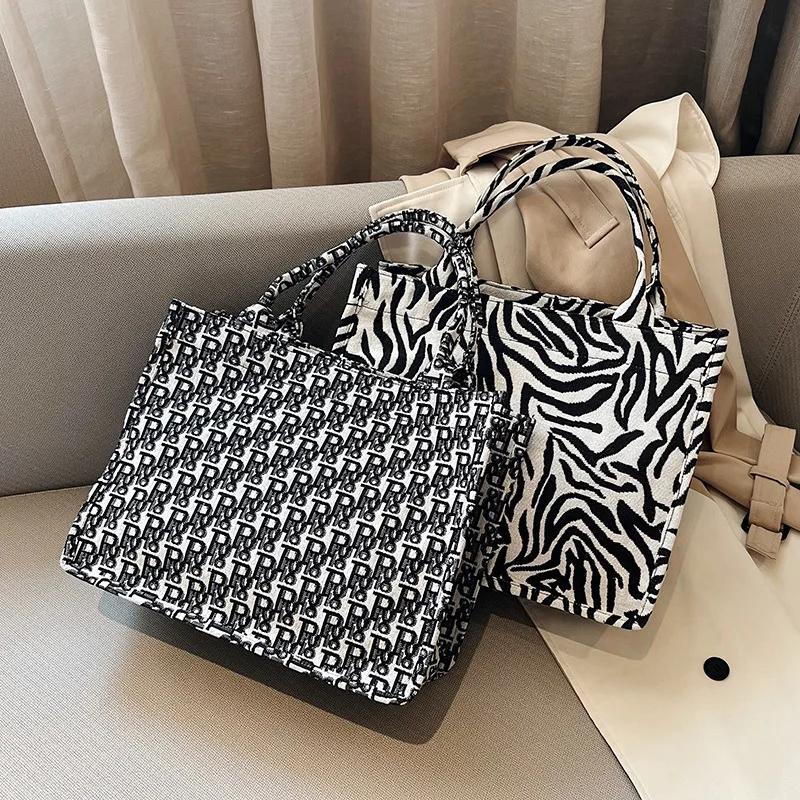 Casual Party Girls HandBag Ladies Tote Canvas Bag\'s Wristlet Pocket Tote Student Book Pocket Fashion Zebra Decoration