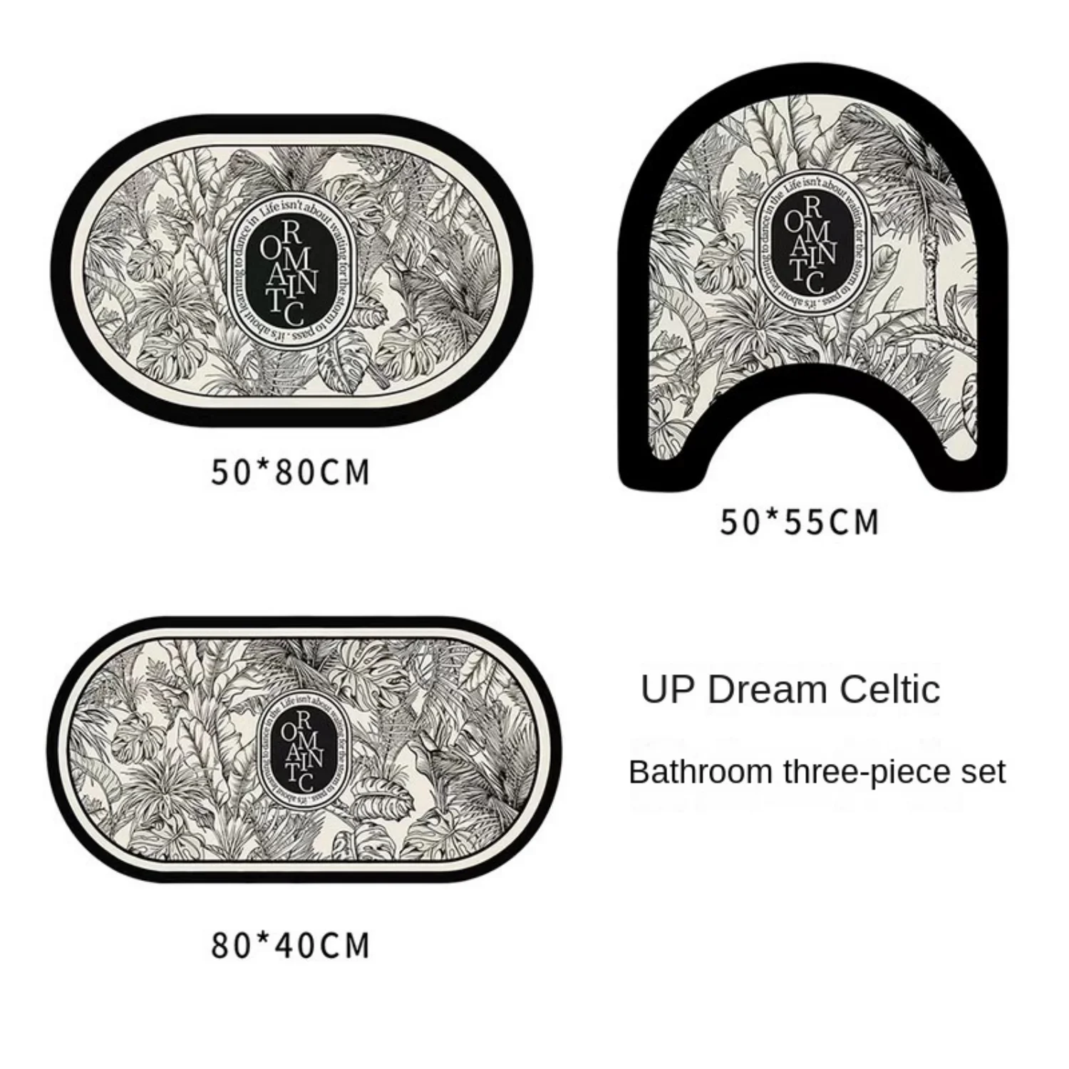 VIKAMA Retro Bathroom Diatom Mud Floor Mat Three-Piece U-Shaped Toilet Mat Toilet Absorbent Non-Slip Foot Mat Entrance Door Mat