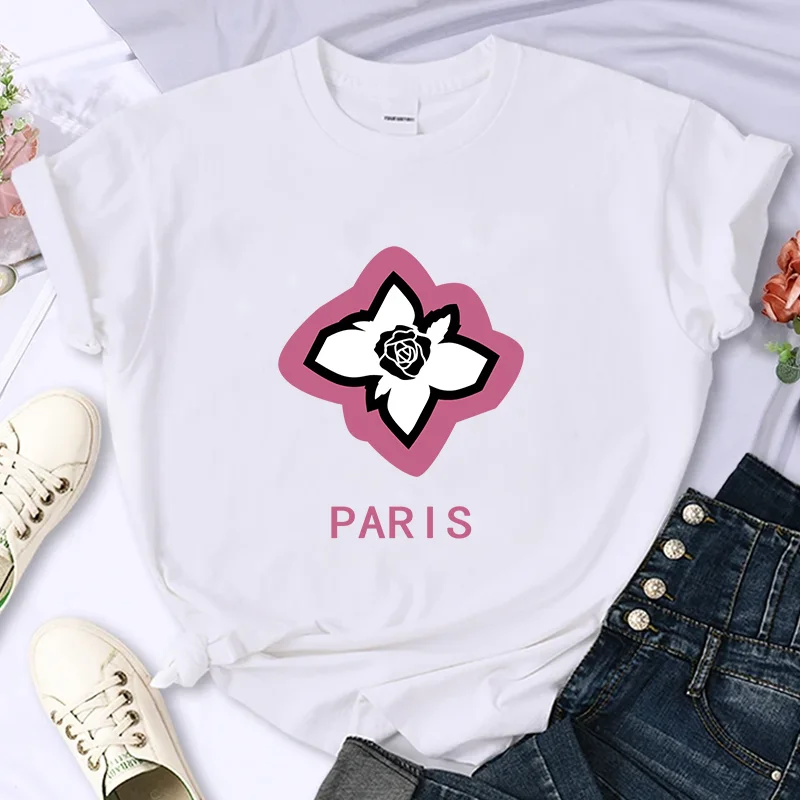 Luxury Brand Paris For Women's High-Quality Summer Printing T-shirt 100% Cotton Casual Oversized Y2k Personality Sleeve O-neck