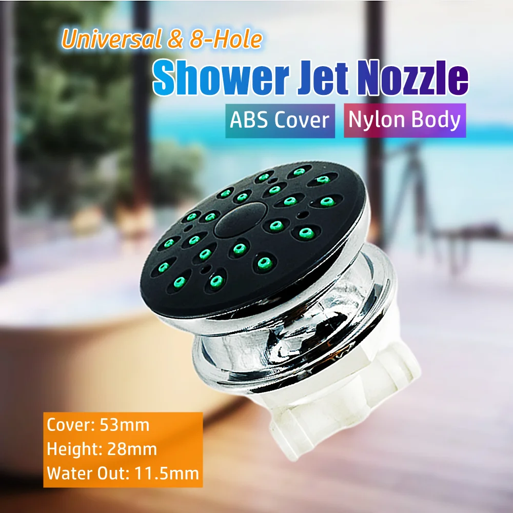 53mm Cover 11.5mm Water Out Massage Bathtub Universal Shower Jet Eight-hole Spray Shower Nozzle ABS Cover Nylon Body Shower Head