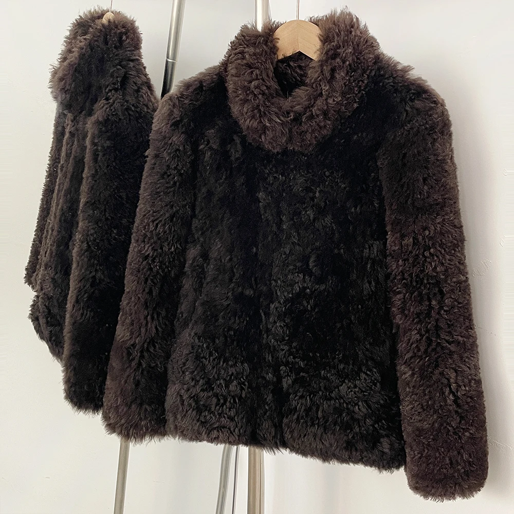 

Women's Winter Wool Warm Real Lamb Fur Coat Lady Real Wool Coat Jacket Overcoat Real Fur Short Jacket Autumn Clothes for Women