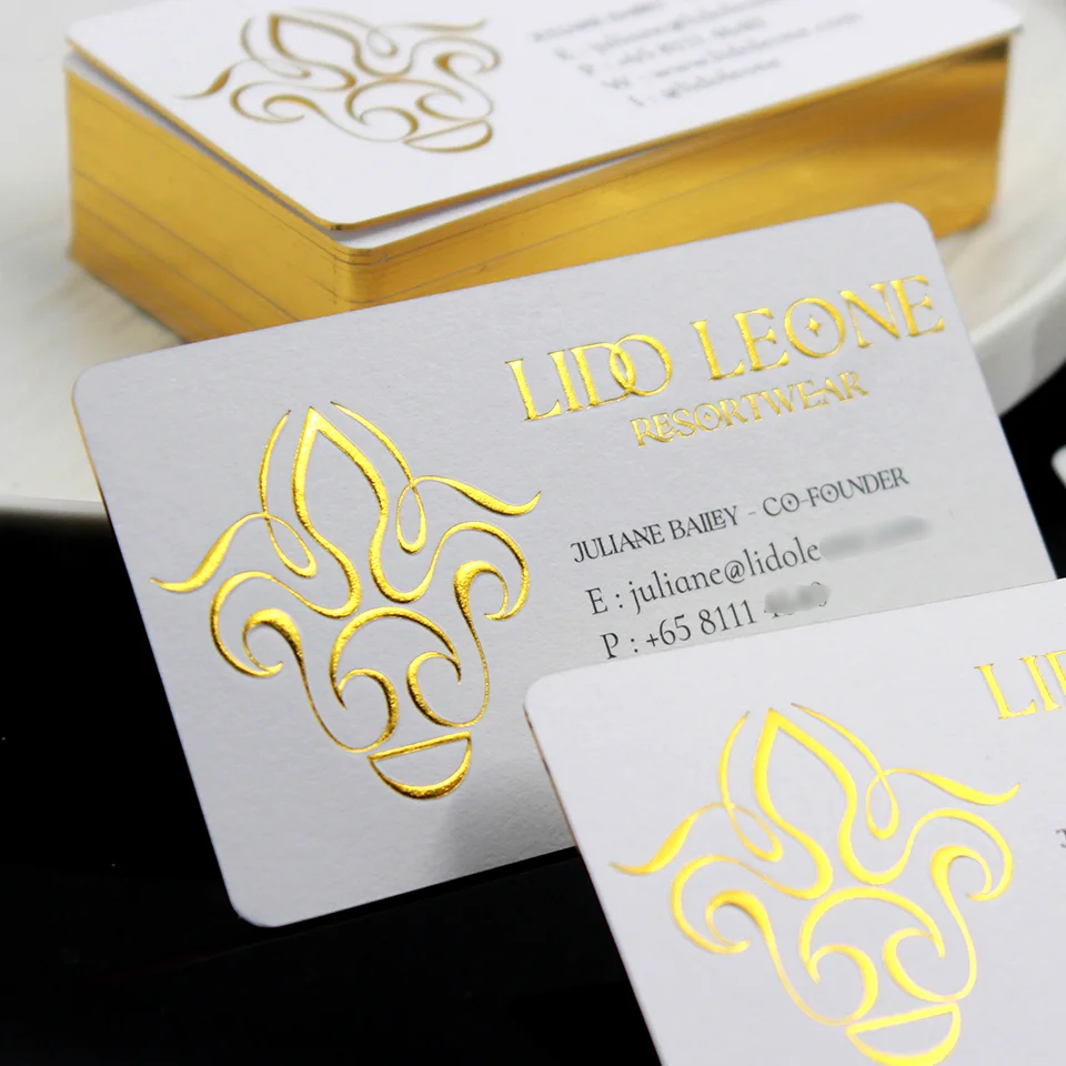 Luxury Custom Embossing LOGO Business Card with Golden Edge White Paper Cardboard Printing Text Visiting Card Greeting Cards