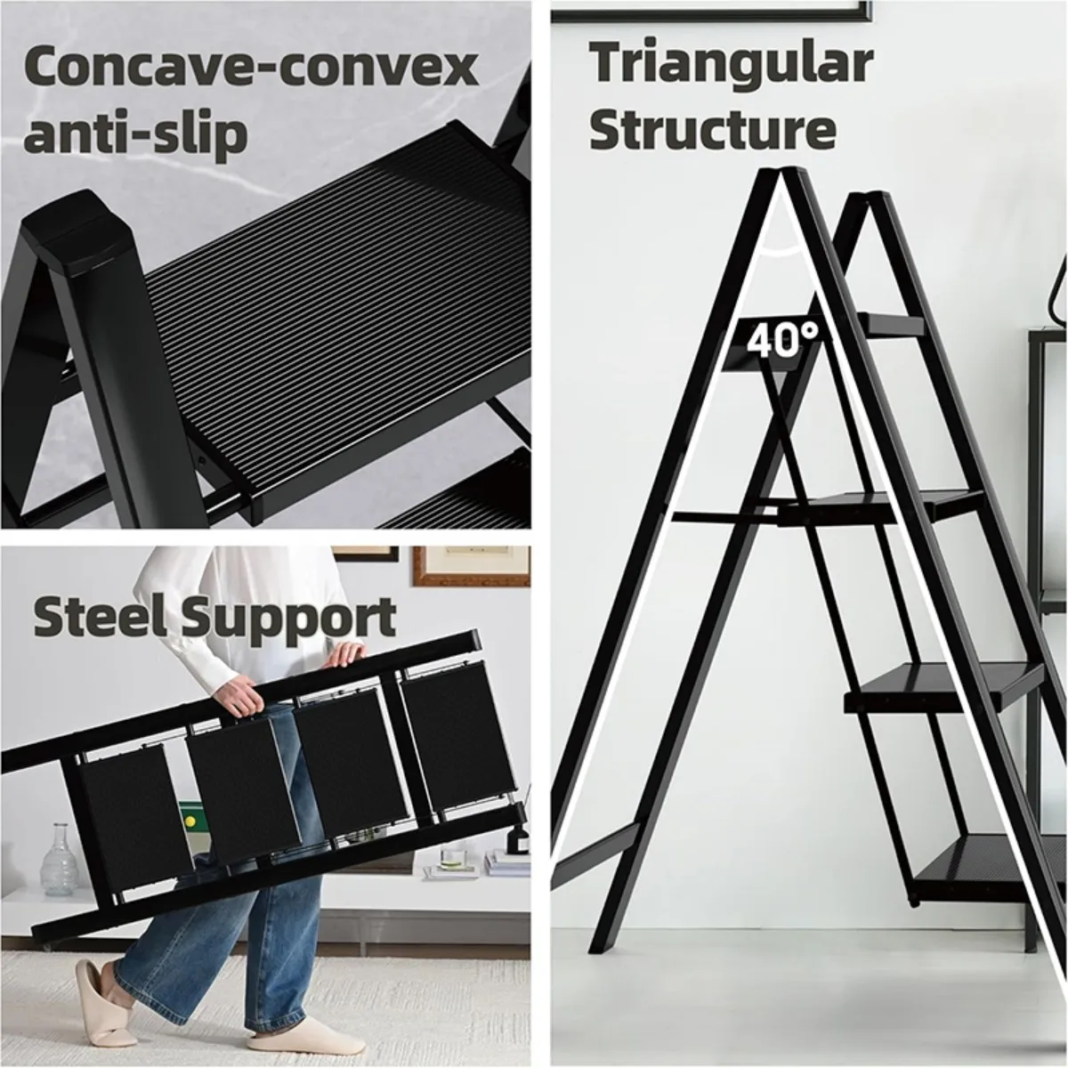 Ladder Folding Step Stool with Extra Wide Treads Portable Lightweight Home Ladder Kitchen Ladder Easy to Store Space Saving Capa