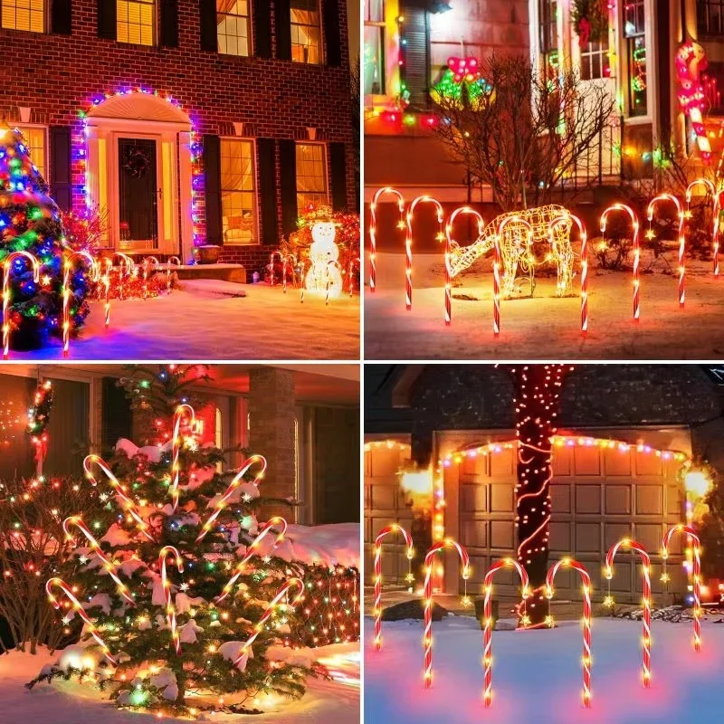 Christmas Solar Candy Cane Lights With Star Snowflakes Santa Claus Candy Cane Lights Christmas Waterproof Candy Cane Fairy Light