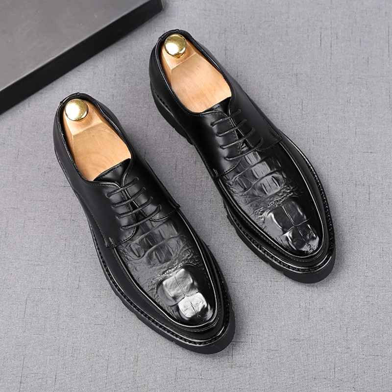 

mens casual original leather tassel shoes black stylish platform shoe business wedding dress crocodile pattern footwear zapatos