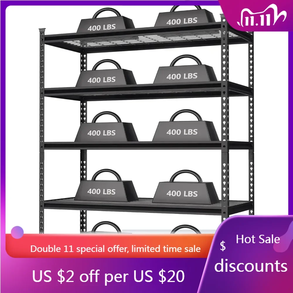 

5-Tier Metal Shelving Unit, 48”W x 24”D x 72”H, Heavy Duty Adjustable Storage Rack, 4000 lbs Load Capacity (Total)