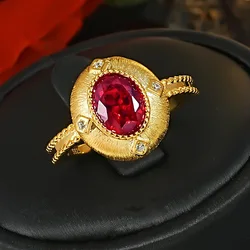 Red Zirconia Fluorescent Light Color Changing Simple Vintage Brushed Pigeon Egg Opening Ring For Women Gold Color Jewelry