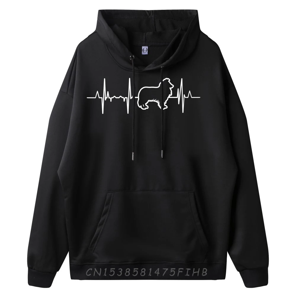 Border Collie Heartbeat Graphic Pullover Long Sleeve Hoodie Men Loose Sweatshirts For Men