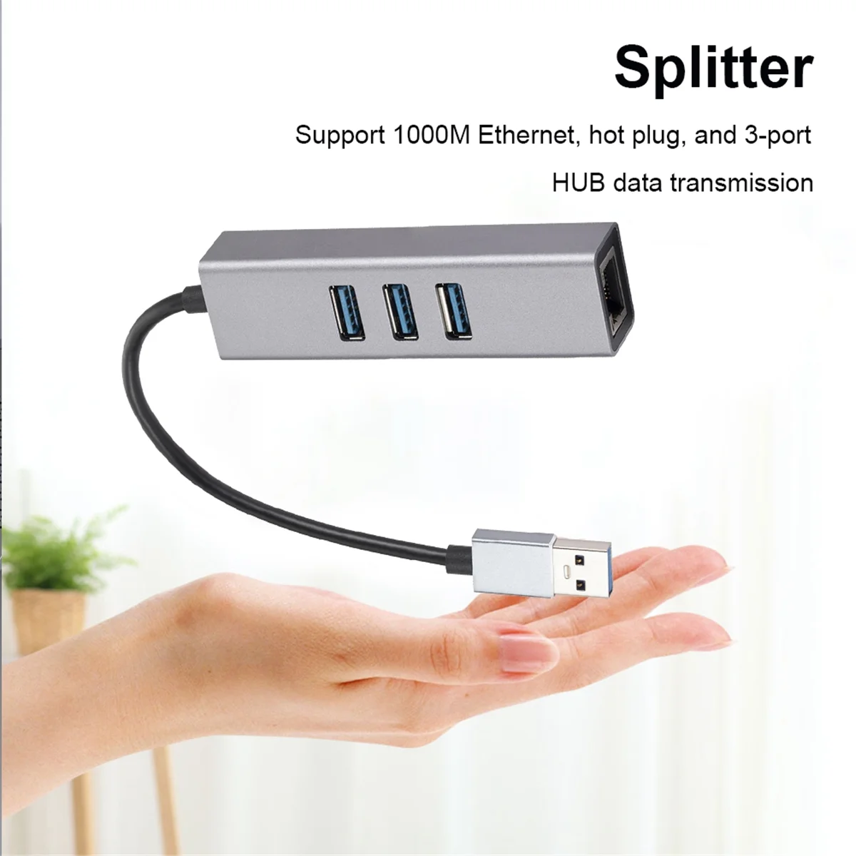 1000Mbps محول إيثرنت USB3.0 إلى RJ45 4 In1 Hub 3 منافذ USB3.0 5Gbps OTG الفاصل LAN بطاقة الشبكة لأجهزة الكمبيوتر المحمولة