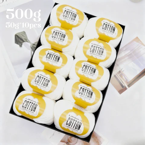 10-Pack of 100% Cotton Yarn, 500g (50g*10 Balls), Perfect for Hand-Knitting Jackets, Scarves, Hats, Sweaters, and More