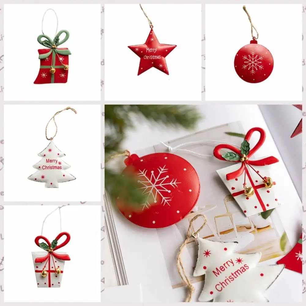 Nordic Style Christmas Five-pointed Star Pendant Iron Hanging Xmas Tree Hanging Pendant White/Red