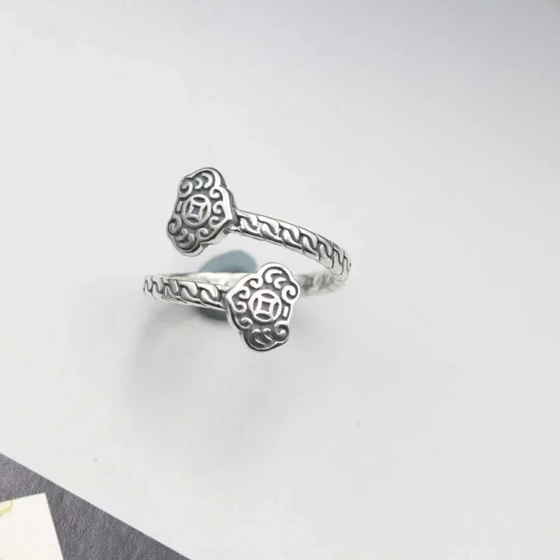 New in 925 Silver Ruyi Rings for Women Fashion Ancient Charm Retro Chinese Style Charm Archaic Rhyme Ring Banquet Jewelry