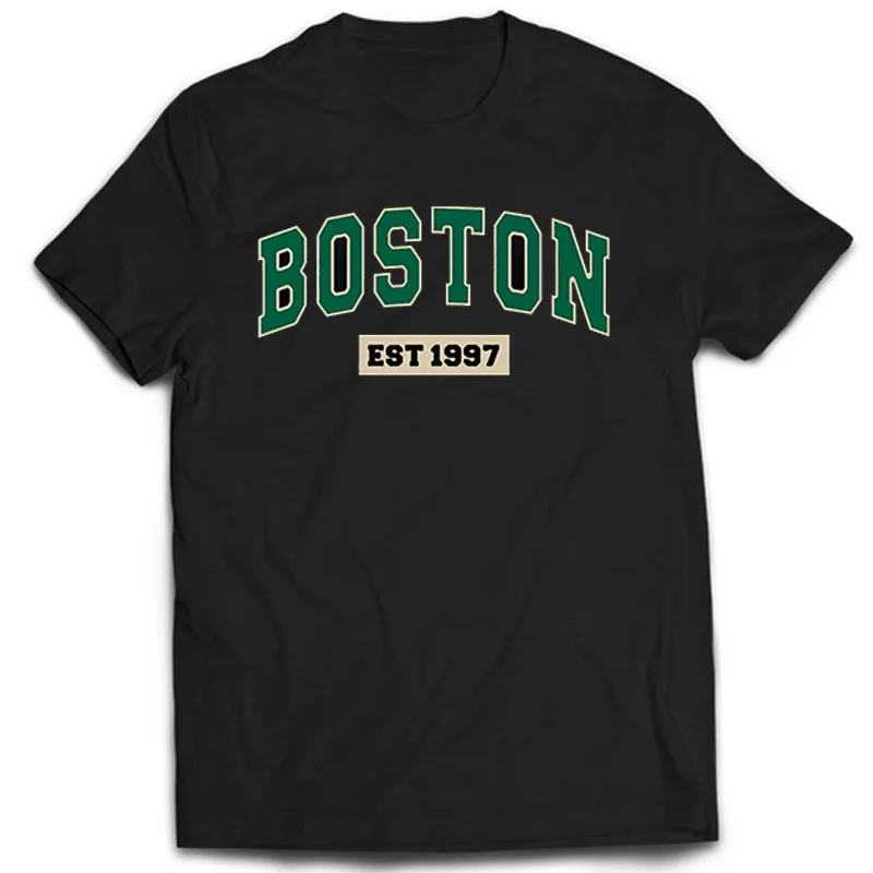 

Футболка Boston, летняя стильная повседневная Уличная одежда в стиле Харадзюку с винтажным принтом и коротким рукавом, универсальные повседневные топы из 100% хлопка с круглым вырезом