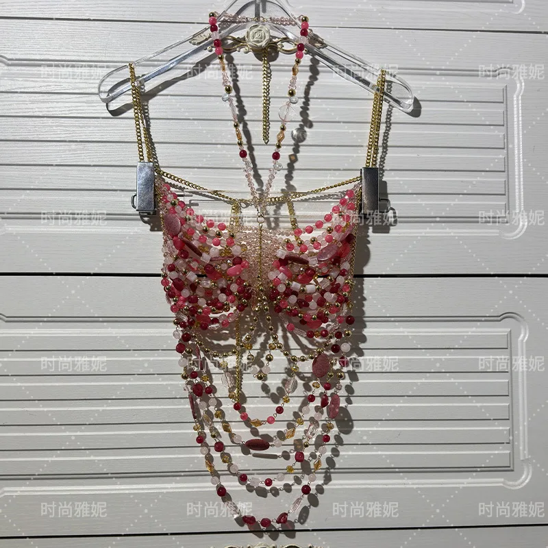 Hot Sale Sexy Women Handmade Beaded Bra Backless Women Vest Neckline Sexy Corset Body Chain Lingerie Outwear Hot Girl Bustier