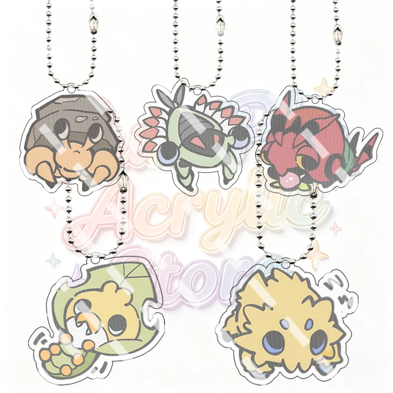 Cute Bug Type Pocket Monsters Acrylic Keychain Dwebble Anorith Crustle Sewaddle Joltik Cartoon Bag Pendant Anime Key Ring Gifts
