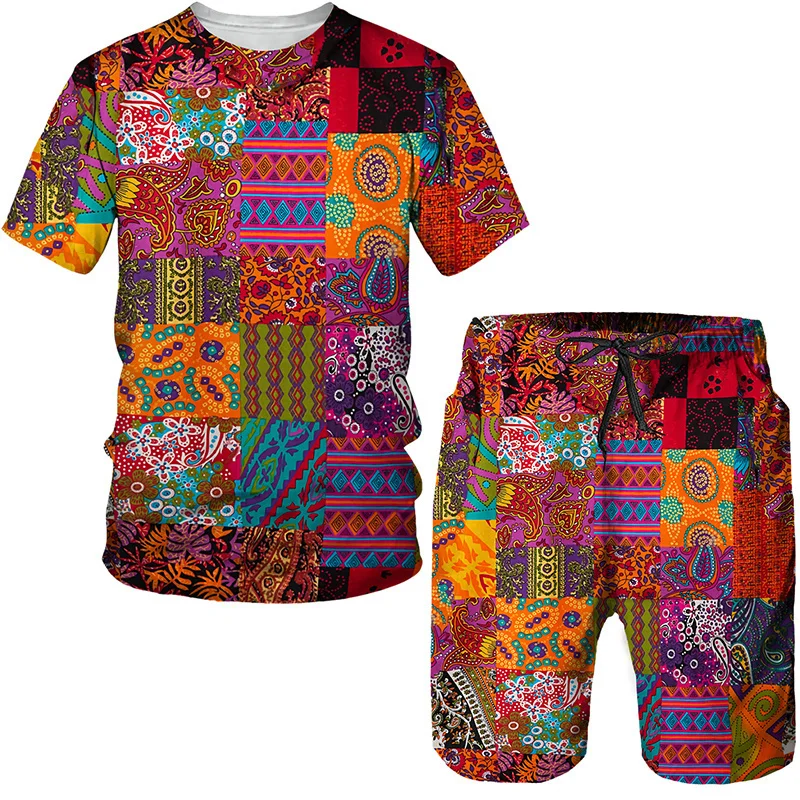 Kids Sets Graffiti Ethnic Style 3D Print Kids Sets Fashion TShirts Beach Board Shorts Swimwear Tees Tops Boy Girl Suits Clothes