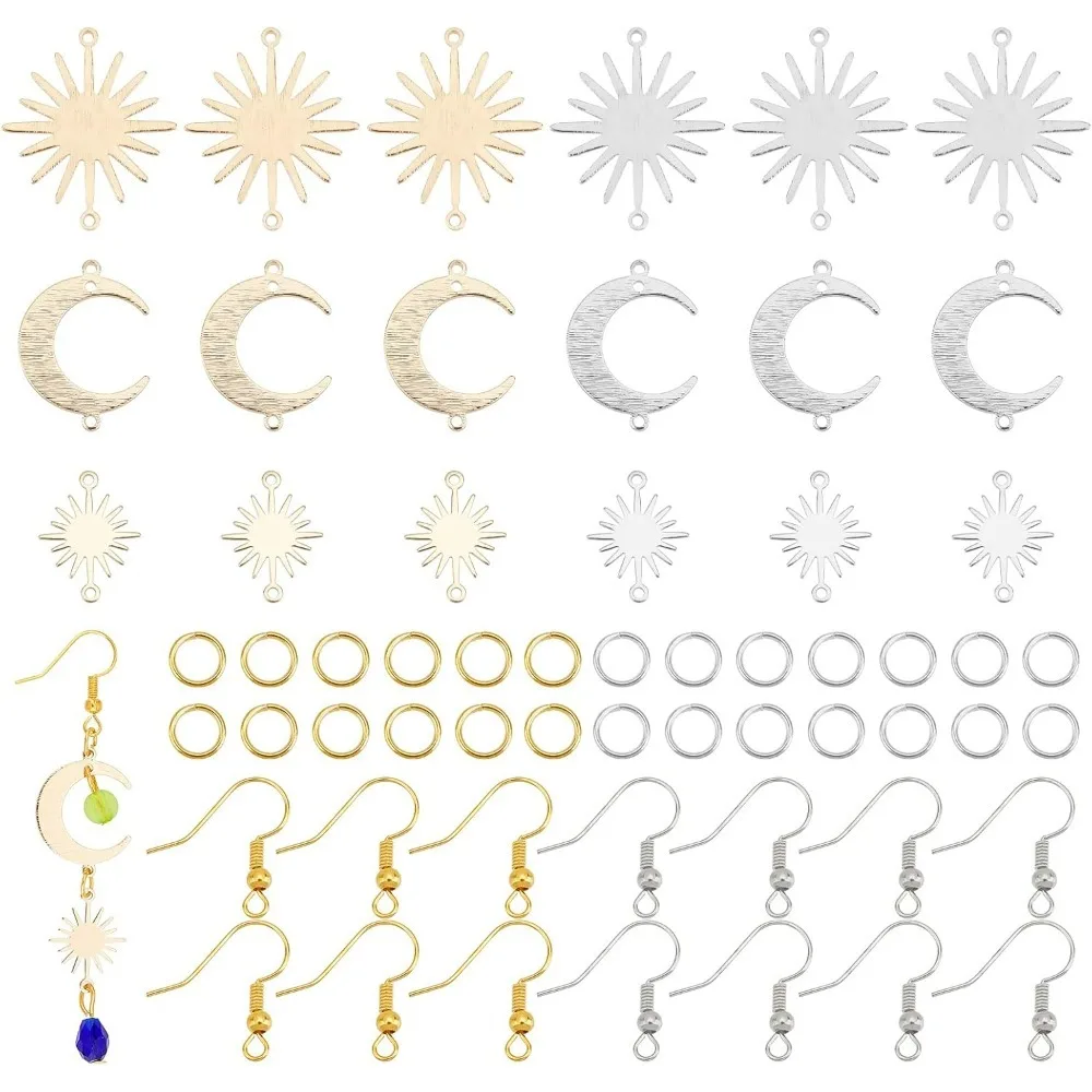 

24 Pcs Brass Links Connector Kit Earring Making Links Pendants Connector Sun Star Moon Jewelry Charms with Brass Earring Hooks