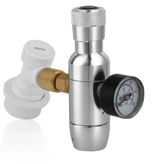 Mini Co2 Charger,0-60PSI Co2 Regulator With Ball Lock Gas Disconnect ,3/8-18UNF Regulator For Home Brewing Beer Tools