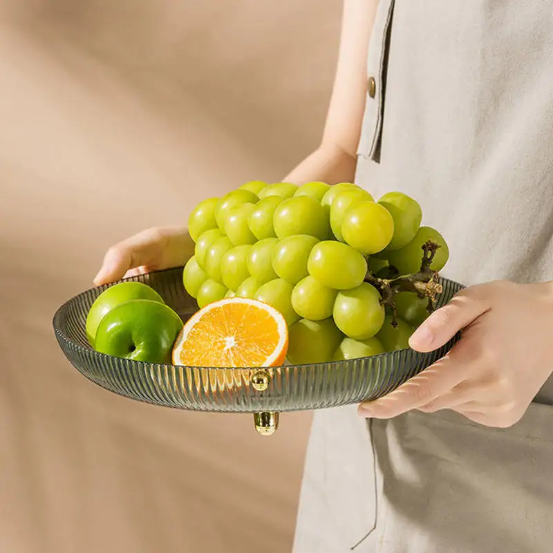 Plastic Storage Tray Household Fruit Plate Snacks Flat Round Bowl Bread Candy Pan Tea Table Organizer for Home Living Room