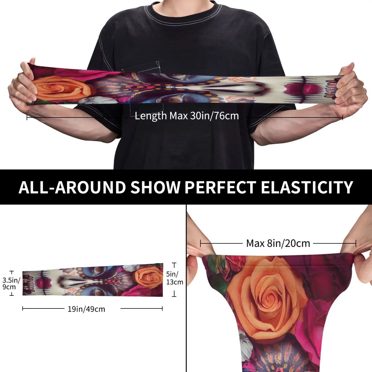 المكسيكي كاترينا فتاة يوم الموتى السكر الجمجمة في الهواء الطلق أكمام أذرع تبريد الشمس الأشعة فوق البنفسجية غطاء للحماية الجليد الحرير ركوب الدراجات أكمام الوشم #5