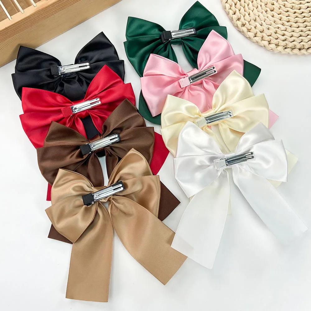 

New Large Satin Layered Bows Hair Clip Ribbon Silky Bowknot Hairpin Barrettes Hair Accessories for Women Girl