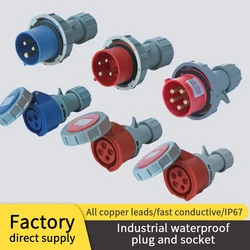 Waterproof Industrial Plug Connector 3-core 4-core 5-core 16A/32A Aviation Socket One-piece IP67