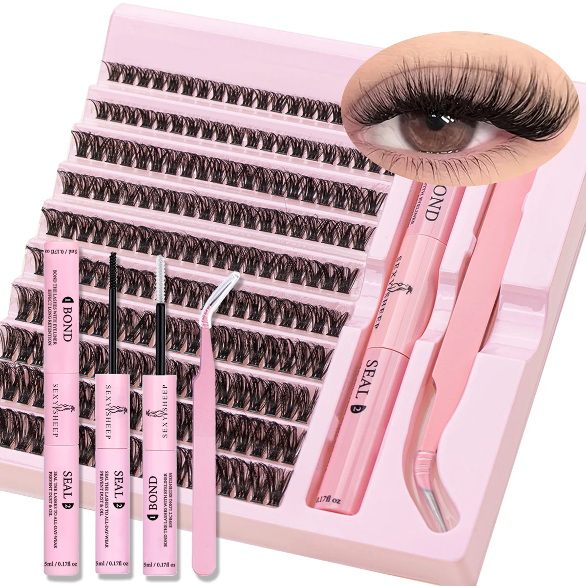 Kit de grupos de pestañas DIY 60D 80D 100D con pegamento de sujeción fuerte, Kit de grupos de pestañas, unión de pestañas, sello y pinzas de maquillaje