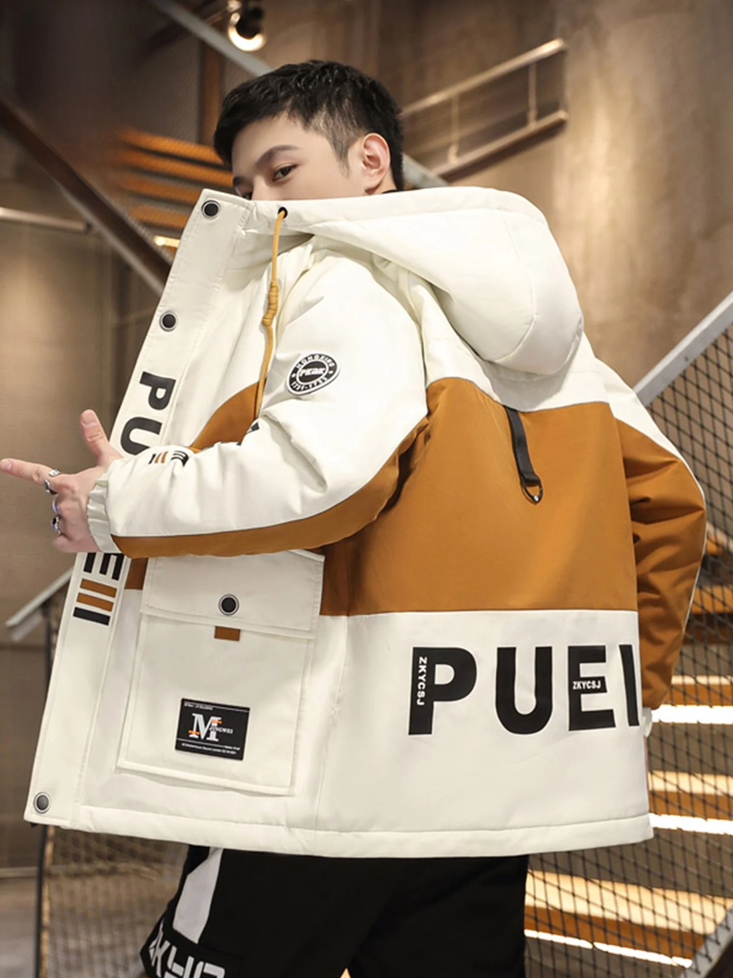 

Workwear Jaet Men's Coat Spring Autumn Youth Faion Brand Fce Lined Parka Men's Stand Fit Casual Sle Wear