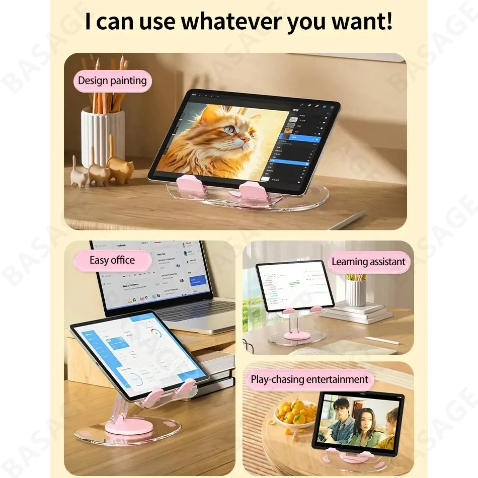 Multi Function Adjustable Lift Creative Mobile Phone Tablet Stand Aluminum Desktop Foldable Lazy Stand Cute Acrylic Plate Q16