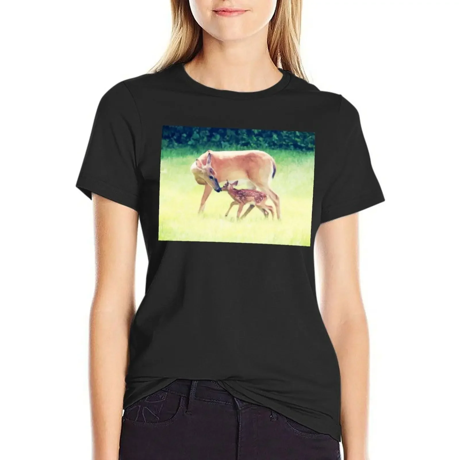 

Doe and Fawn Kiss T-Shirt hippie clothes cute tops Blouse t-shirts for Women graphic tees