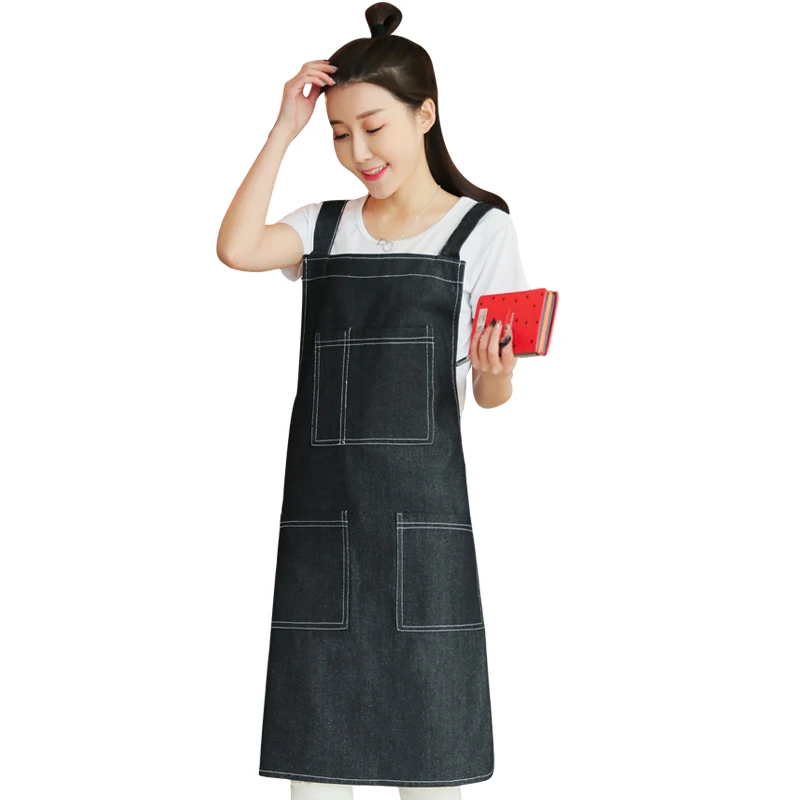 

Fashion denim work apron can be customized logo printed Restaurant Coffee shop milk tea shop bakery half apron for men and women