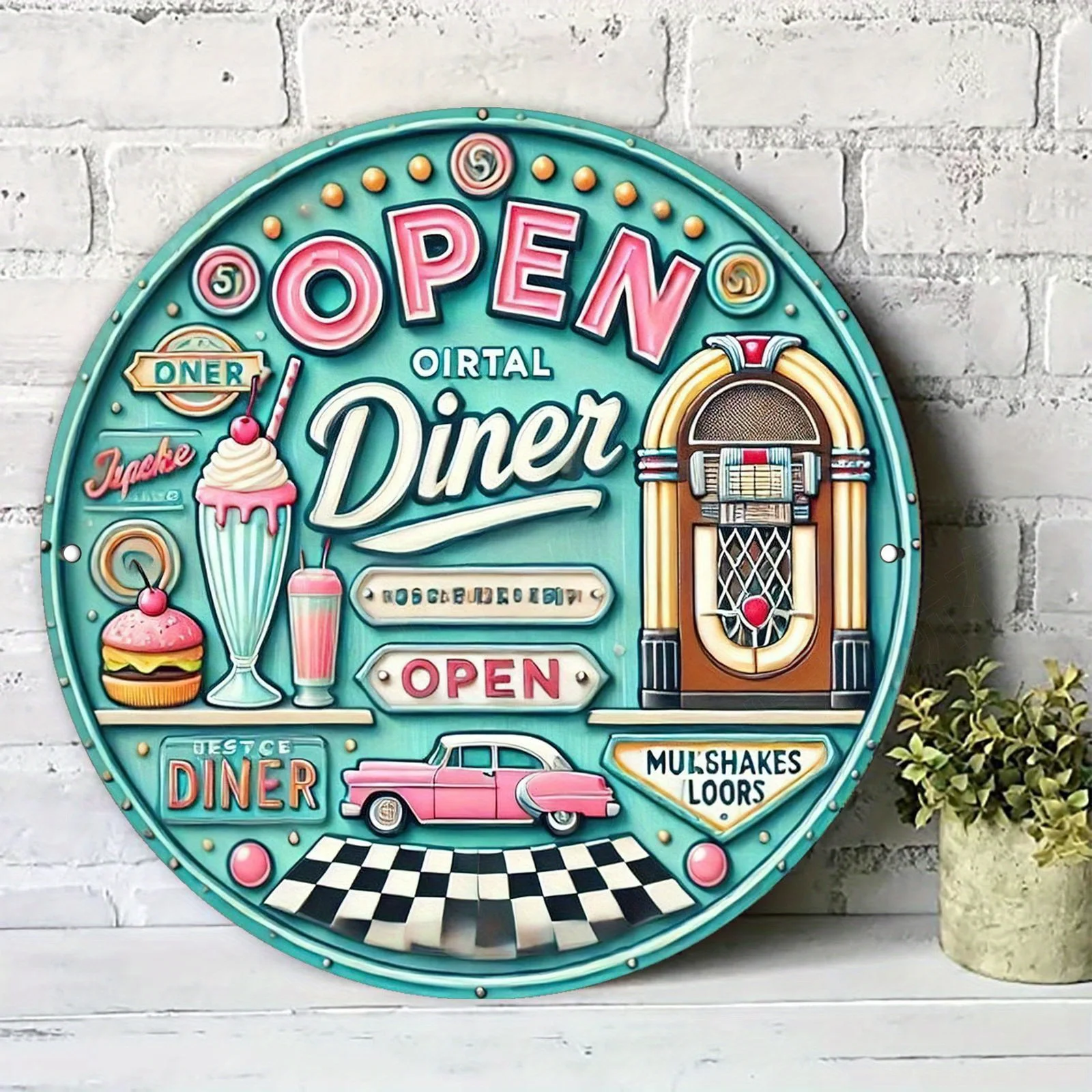 

2D Flat Round Metal Sign, OIRTAL Diner Welcome Sign, Suitable for Living Room, Bedroom, Cafe, Bar, Garage, Home Decor,