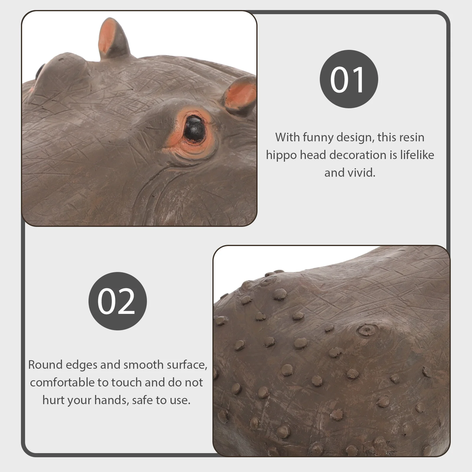 

Simulated Hippo Head Statue Shape Swimming Pool Floating for Pond Resin Landscape Decor
