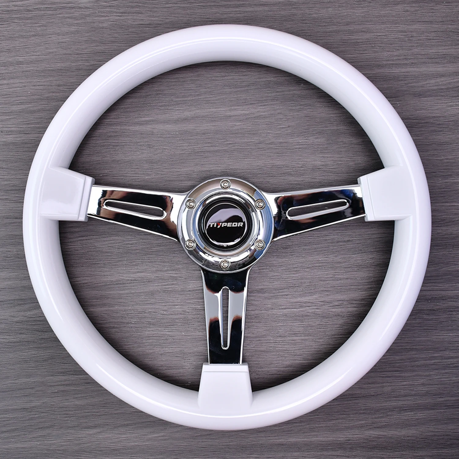 

Classic ABS White Wooden Steering Wheel Universal Racing Car Classic Auto With 40MM Deep Bracket