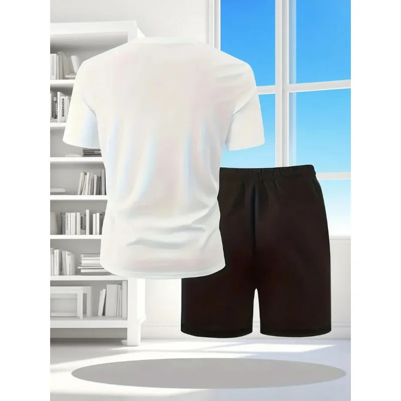 2025 New Fashionable Trendy Men's Casual Sports Set Printed T-shirt Shorts Breathable Summer Outdoor Clothing