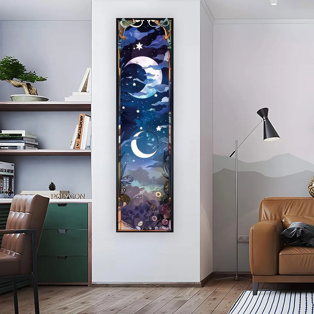 VIKAMA Sternenhimmel-Mond-Wandteppich, wasserdicht und feuchtigkeitsbeständig, Wandmontage, Wohnzimmer, Café, vertikaler Bar-Wandteppich