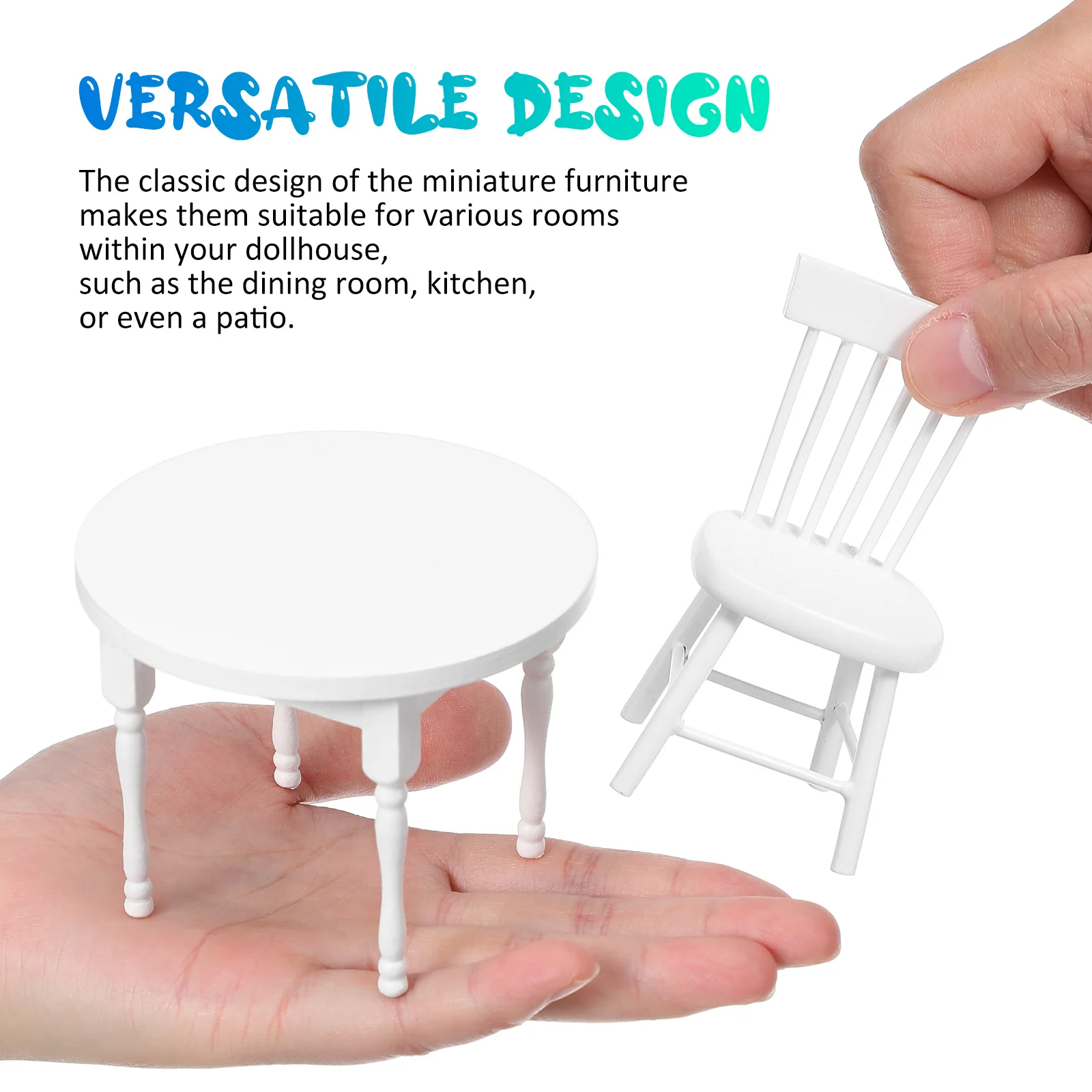 Juego de mesa y sillas en miniatura redondas blancas, accesorios de madera para casa de muñecas, Mini muebles de comedor, decoración, mesa en miniatura, 1 Juego