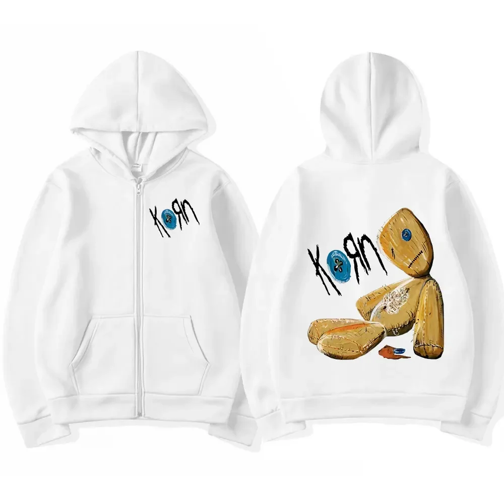 Korn Issues Rock Band New Black Zipper Hoodie Metal Gothic Vintage Oversized Zip Up Hoodies Streetwear Men Women Jacket Coats